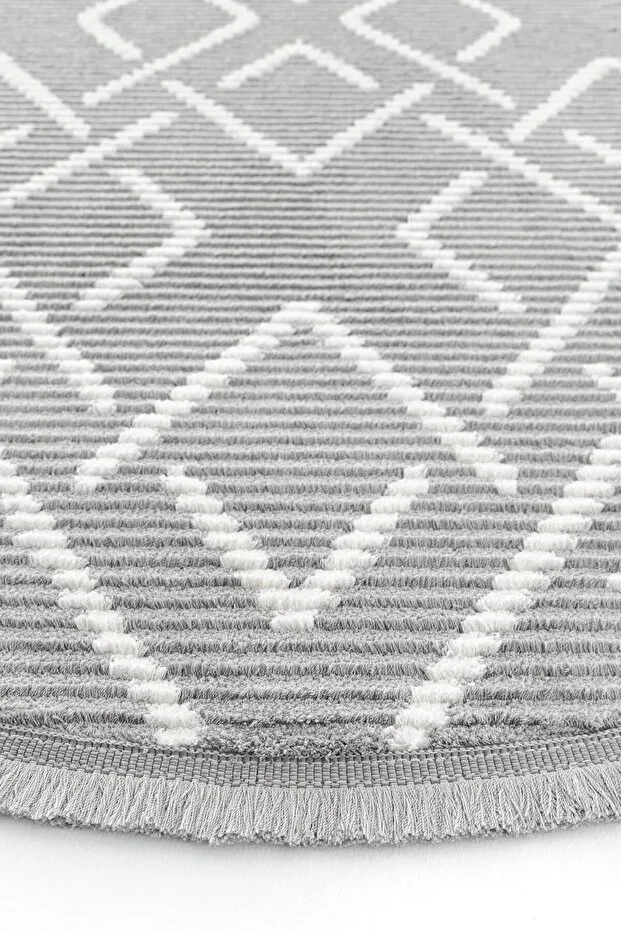 Vetrina 3605 Gri Yumuşak Doku Halı Kilim Salon Mutfak Koridor Kesme Yolluk Yuvarlak Makine Halısı